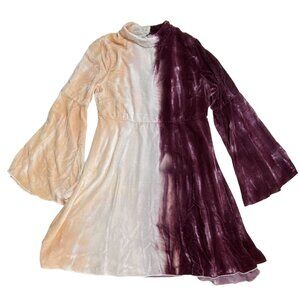 Chaser Velvet Tie-Dye Bell Sleeve Dress M